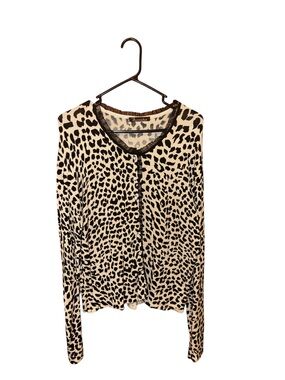 Surrealist Leopard Cardigan with lace detail and diamond button detail L